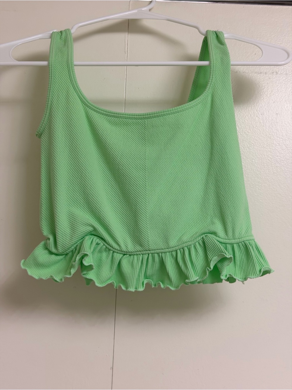 Ruffled Hem Crop Tank — Light Green